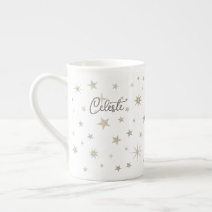 Cute Simple Gender Neutral White Silver Star Fairy Benporslin Mugg
