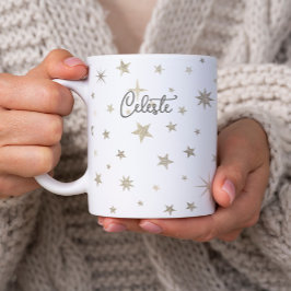 Cute Simple Gender Neutral White Silver Star Fairy Kaffemugg