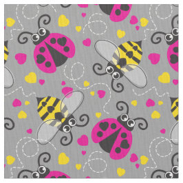 Cute simple grafik ladybugs och bin kärlek-hjärtan tyg