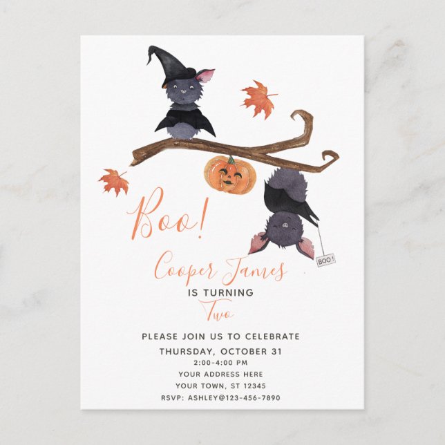 Cute Simple Halloween Fladdermus Barns andra födel Inbjudan Vykort (Framsida)