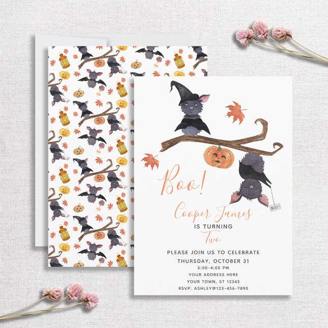Cute Simple Halloween Fladdermus Barns andra födel Inbjudningar (Skapare uppladdad)