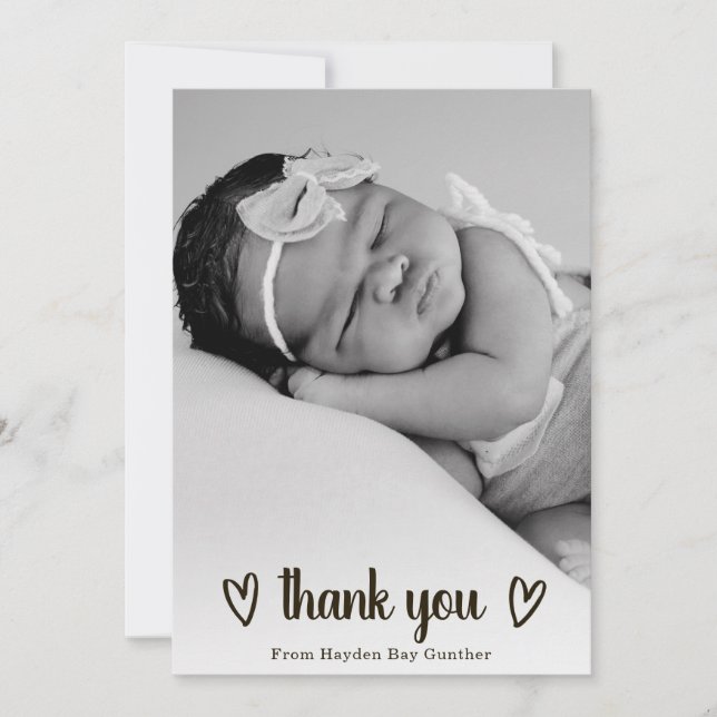Cute Simple Heart Tack Photo Birth Meddelande (Framsida)