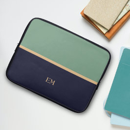 Cute Simple Initial Monogram Blue Grönt Laptop Fodral