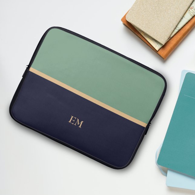 Cute Simple Initial Monogram Blue Grönt Laptop Fodral (Skapare uppladdad)