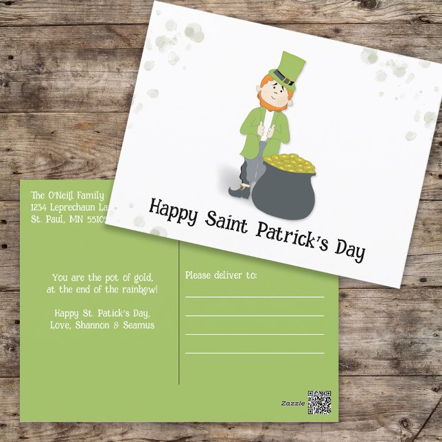Cute Simple Leprechaun St. Patrick Day Grönt Vykort (Skapare uppladdad)