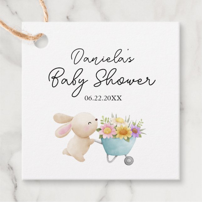 Cute Simple Little Bunny Wildblomma Baby Shower Gåvor Etiketter (Framsida)