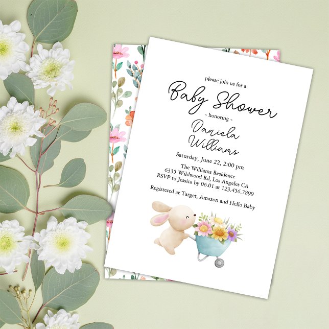 Cute Simple Little Bunny Wildblomma Baby Shower Inbjudningar (Skapare uppladdad)