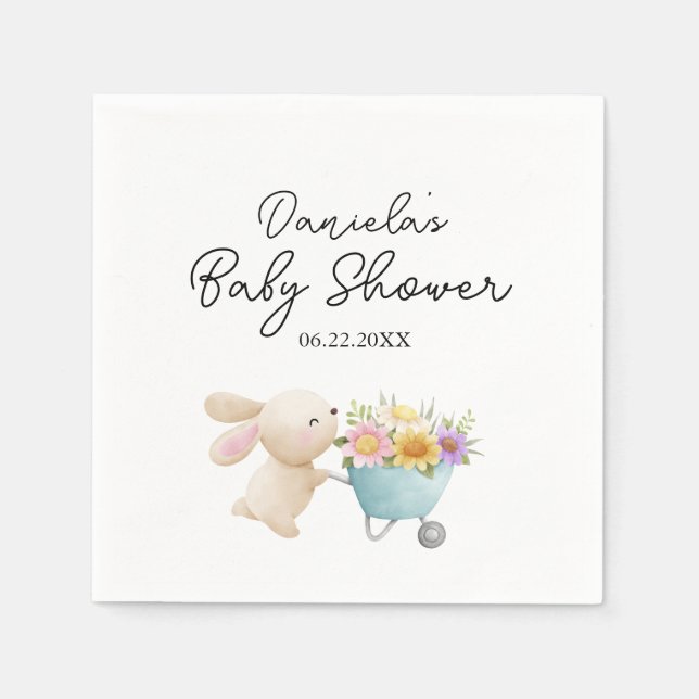 Cute Simple Little Bunny Wildblomma Baby Shower Pappersservett (Framsidan)