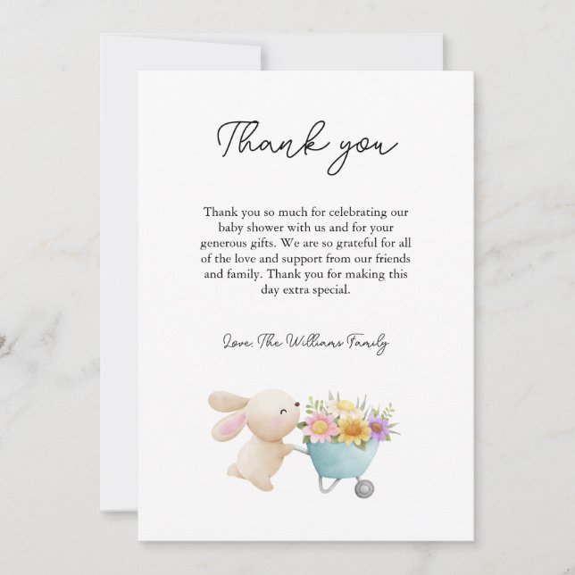 Cute Simple Little Bunny Wildblomma Baby Shower Tack Kort (Framsida)