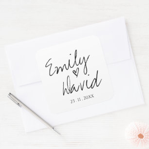 Cute Simple Minimalist Black and White Bröllop Fyrkantigt Klistermärke