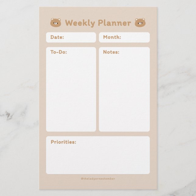 Cute Simple Minimalist Weekly Planner Brevpapper (Framsida)