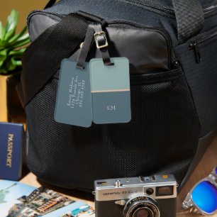 Cute Simple Modern Blue Monogrammed Initialer Bagagebricka