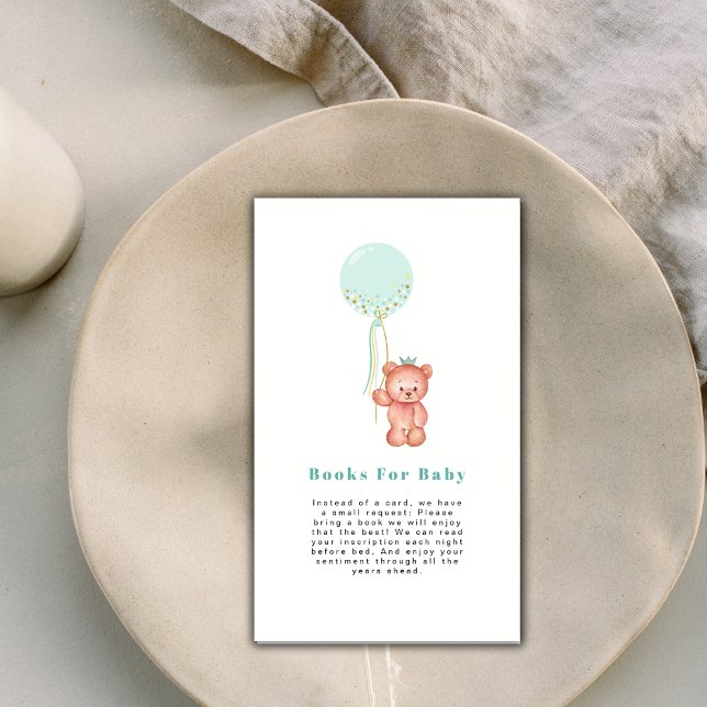 Cute Simple Nalle Baby Shower Bokar för Baby Tilläggskort (Cute Simple Teddy Bear Baby Shower Books For Baby Enclosure Card)