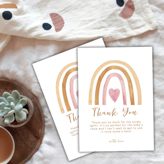 Cute Simple Neutralt Boho Rainbow Baby Shower Tack Kort (Cute Simple Neutral Boho Rainbow Baby Shower Thank You Card)