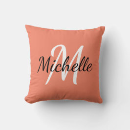 Cute Simple Orange Monogram Initialer + Namn Kudde