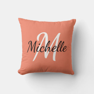 Cute Simple Orange Monogram Initialer + Namn Kudde
