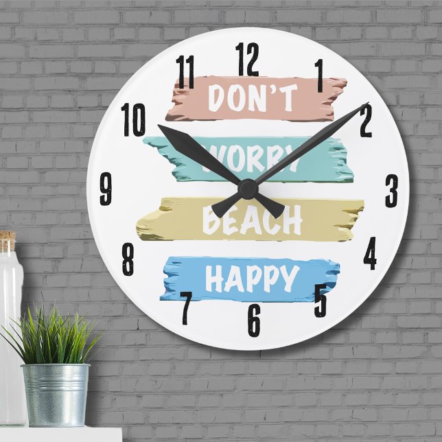 Cute Simple Pastel Oroa dig inte BEACH Lycklig Rund Klocka (Cute Simple Pastel Don’t Worry BEACH Happy Round Clock )