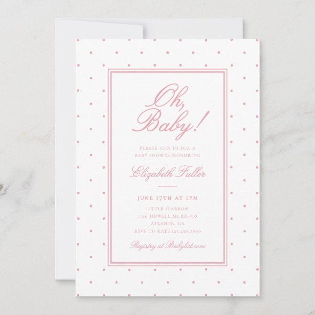 Cute Simple Pink Polka Dot Baby Shower Inbjudningar (Framsida)
