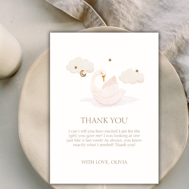 Cute Simple Princess Svan Måne Star Shower Tack Kort (Cute Simple Princess Swan Moon Star Baby Shower Thank You Card)