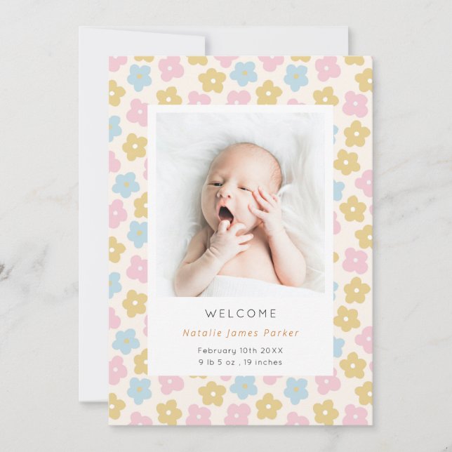 Cute Simple Rainbow Blommigt Watercolor Birth Meddelande (Framsida)