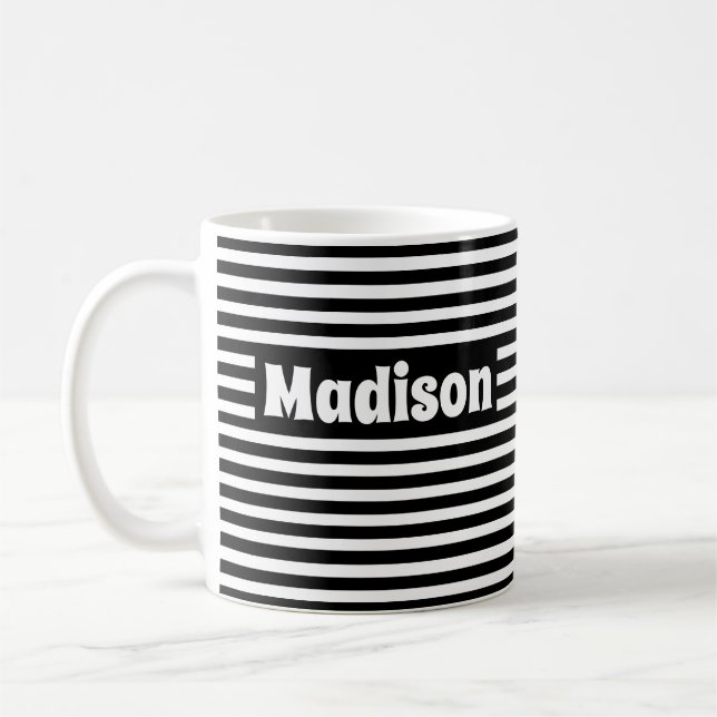 Cute Simple Rand Black and White Custom Name Kaffemugg (Vänster)