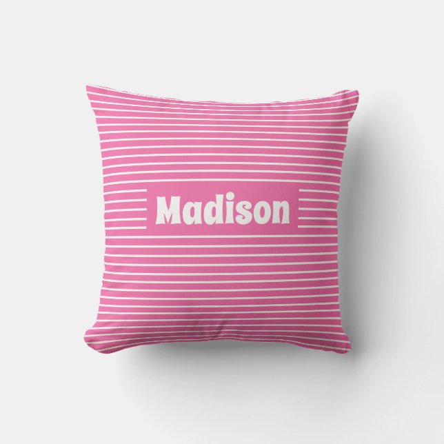 Cute Simple Rand Rosa and White Custom Name Kudde (Framsida)