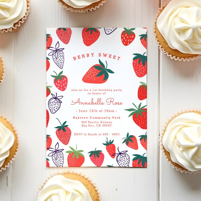 Cute Simple Red Berry Sweet Birthday Inbjudningar (Skapare uppladdad)