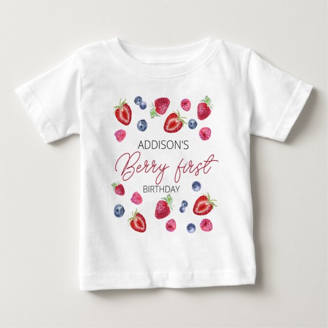 Cute Simple Red Blue Berry Sweet 1:a födelsedagen T Shirt (Framsida)