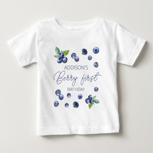 Cute Simple Red Blueberry Sweet 1:a födelsedagen T Shirt (Framsida)