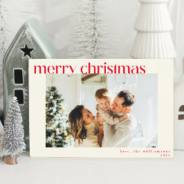 Cute Simple Red Modern Anpassningsbar Photo Jul Julkort