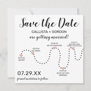 Cute Simple Ro Guld Black White Timeline Bröllop Spara Datumet