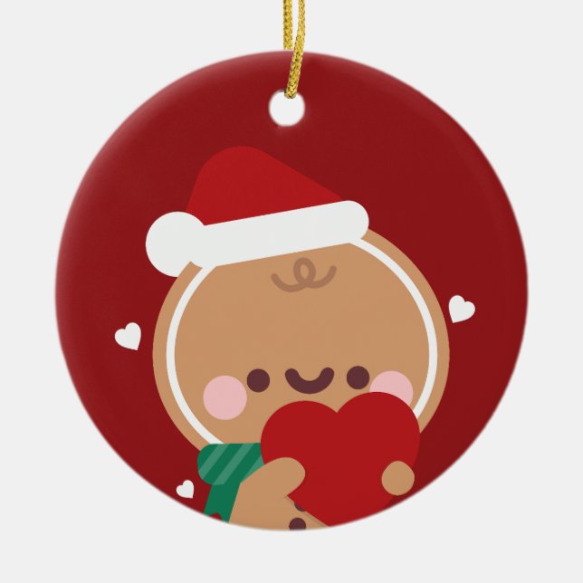Cute Simple Roligt God jul Julgransprydnad Keramik (Framsidan)