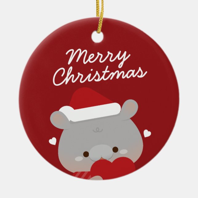 Cute Simple Roligt God jul Julgransprydnad Keramik (Framsidan)