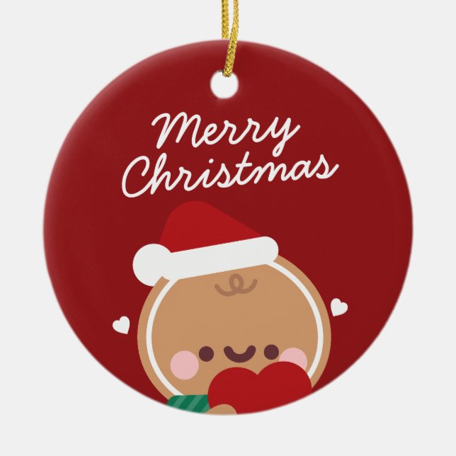 Cute Simple Roligt God jul Julgransprydnad Keramik (Framsidan)