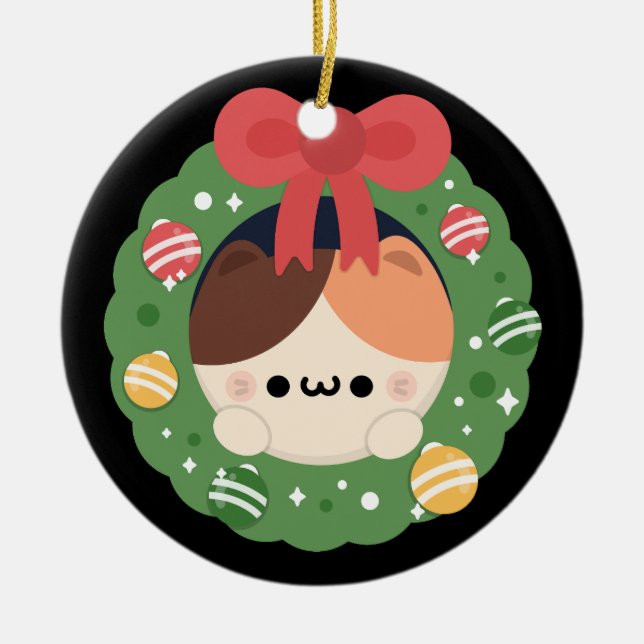 Cute Simple Roligt God jul Julgransprydnad Keramik (Framsidan)
