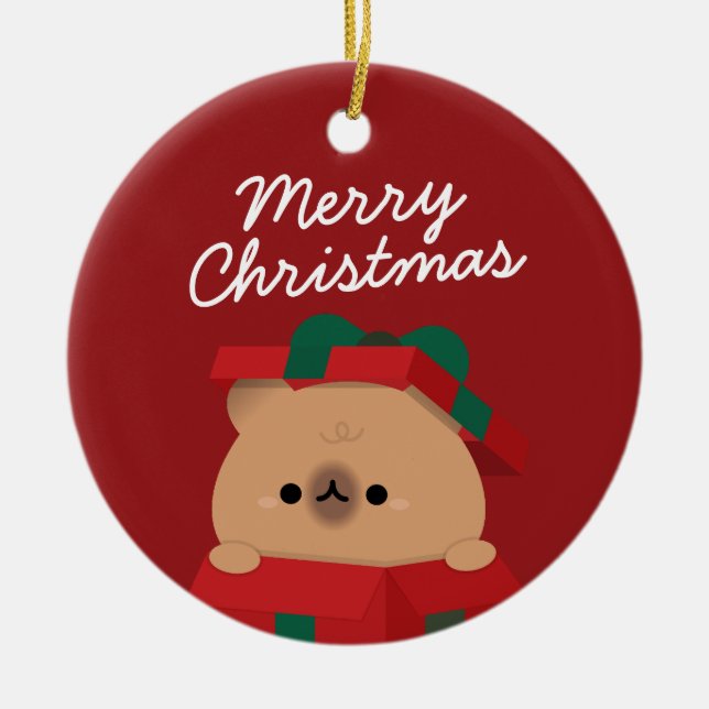 Cute Simple Roligt God jul Julgransprydnad Keramik (Framsidan)