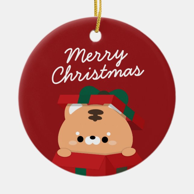 Cute Simple Roligt God jul Julgransprydnad Keramik (Framsidan)