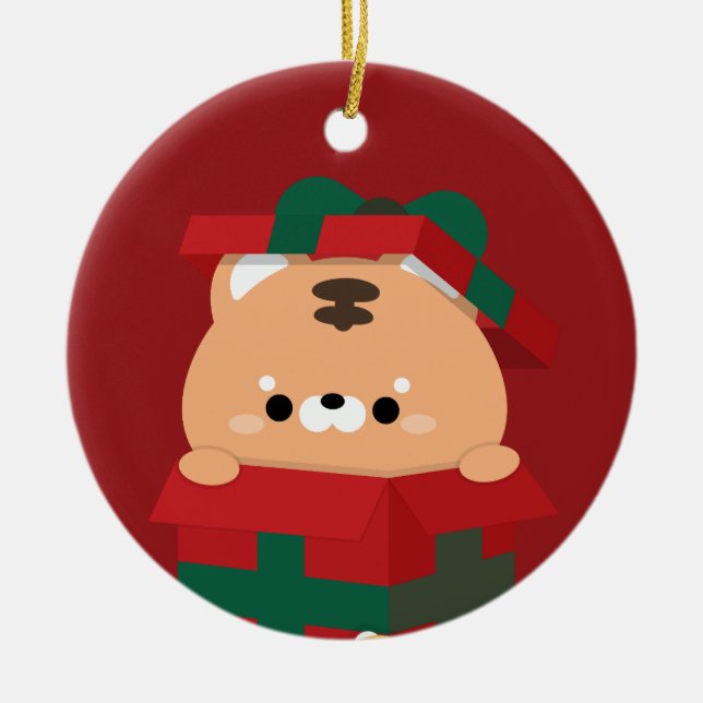 Cute Simple Roligt God jul Julgransprydnad Keramik (Framsidan)