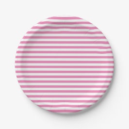 Cute Simple Rosa and White Stripe Papper Plate