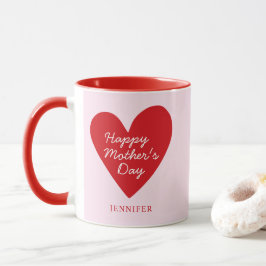 Cute Simple Rosa & Red Heart Mors dag Gift Mugg