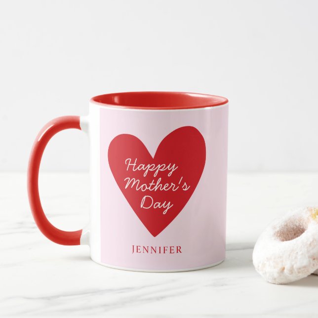 Cute Simple Rosa & Red Heart Mors dag Gift Mugg (Med munk)