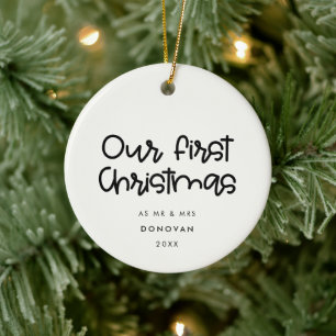 Cute simple Vår första julfoto bröllop Julgransprydnad Keramik