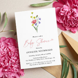 Cute Simple Watercolor Wildblomma Baby Shower Inbjudningar
