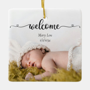 Cute Simple Welcome Baby Birth Photo Julgransprydnad Keramik