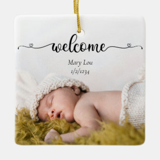 Cute Simple Welcome Baby Birth Photo Julgransprydnad Keramik