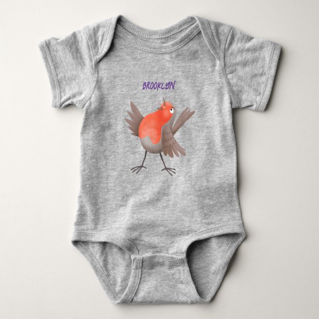Cute singarrobin (fågel tecknad baby), kroppsdräkt t shirt (Framsida)