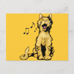 Cute singel orange cat teckning med musik noter vykort