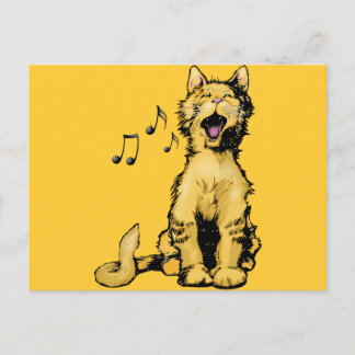 Cute singel orange cat teckning med musik noter vykort