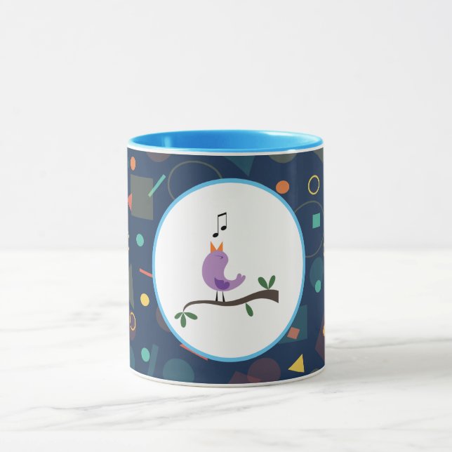 Cute Singing Bird Kids Pattern Illustration Mugg (Center)