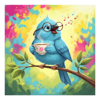   Cute Singing Blue Bird Photo Enlargement Fototryck